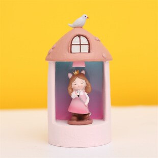 卡通房屋小夜灯摇滚梦思乐队酷炫女孩模型树脂摆件创意装饰品
