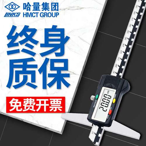 哈量 数显深度游标卡尺电子数显0-200-300mm工业级数字深度尺0.01