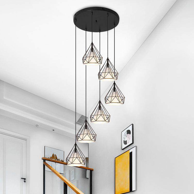 楼梯灯长吊灯复式客厅别墅中空loft公寓北欧现代简约旋转楼梯吊灯