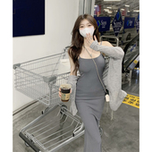 防晒微透开衫 孕妇连衣裙两件套春夏季 高级灰吊带紧身打底鱼尾裙