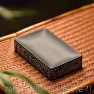 高档国家非砚遗长方素砚墨海天然无老坑金星原石歙砚圆黑形龙尾边