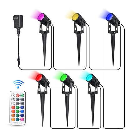 户外LED地插灯一拖四3w景观射树插地灯七彩照树灯花园庭院草坪灯