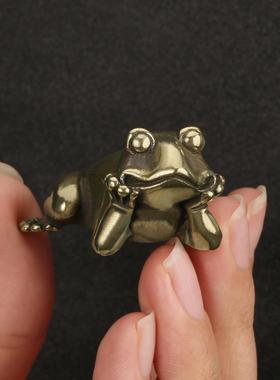 创意铜器仿古玩黄铜青蛙茶宠复古小摆件实心古铜手把件金属工艺品