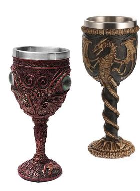 骷髅头酒杯树脂骷髅头杯子个性餐具居家摆件头骨红酒杯不锈钢内胆