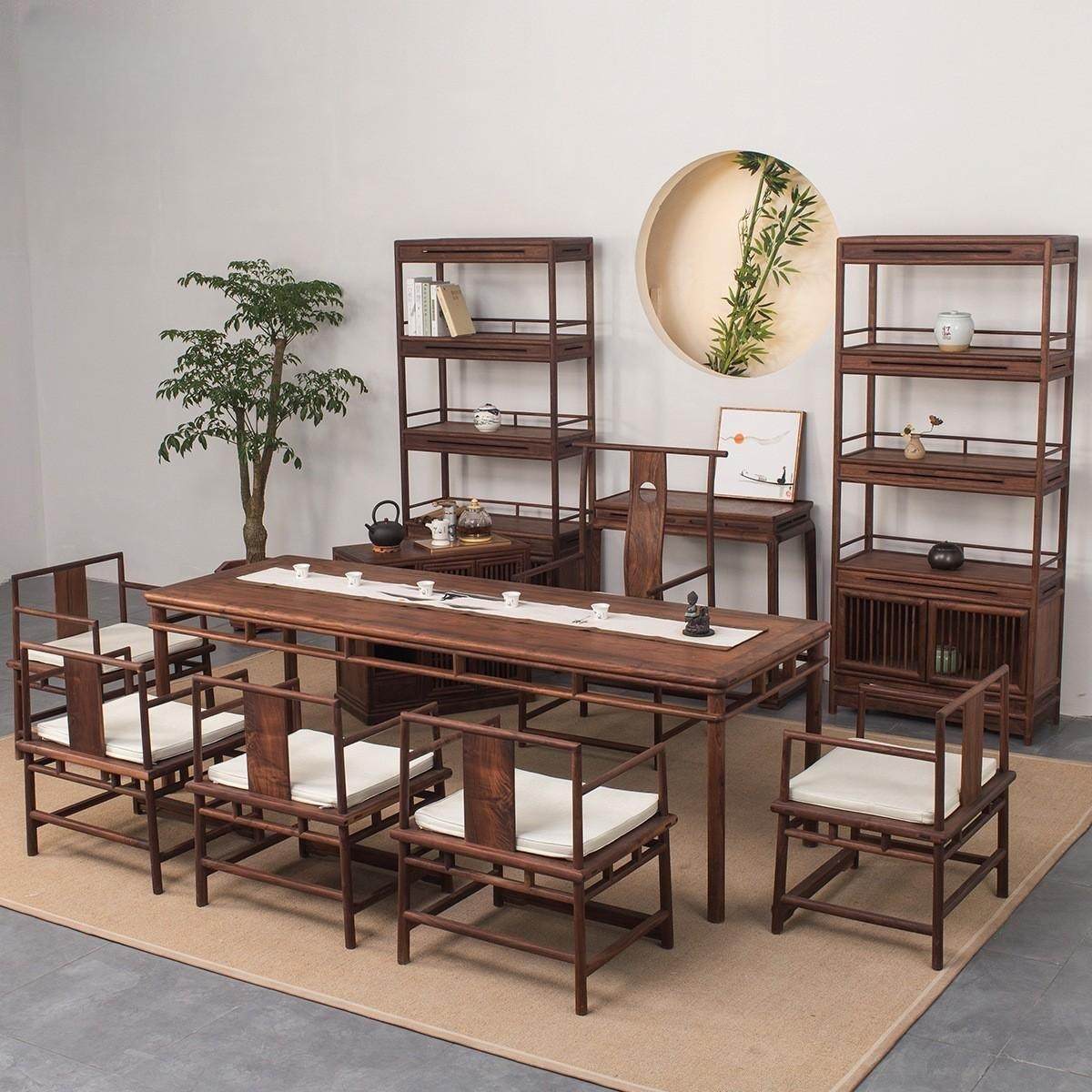 实木茶桌椅组合新中式禅意茶桌榫卯办公家用仿古一体全实木