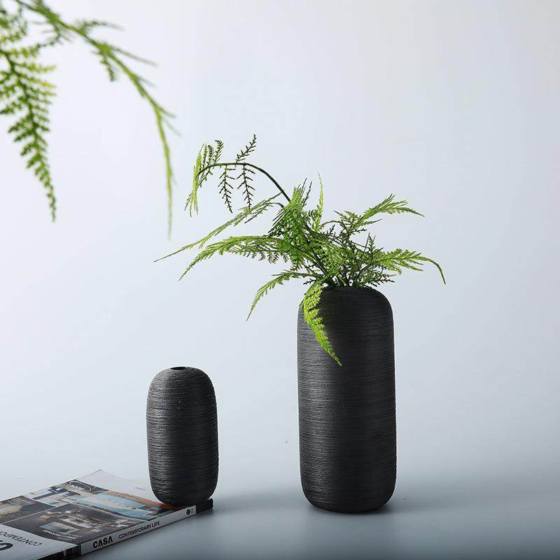 新中式黑色树脂花瓶家居客厅办公室桌面饰品仿真花干花花器插花