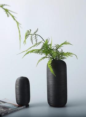 新中式黑色树脂花瓶家居客厅办公室桌面饰品仿真花干花花器插花