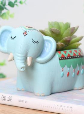 悠然见民族派对树脂创意多肉绿色植物家居房间桌面装饰盆栽小花盆