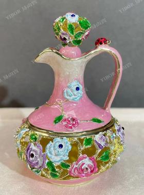 易尚宝珐琅彩工艺品镶钻高嘴茶壶小摆件创意家居小饰品金属珠宝盒