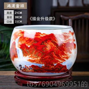 新款 办景德镇黄陶瓷聚宝盆小里号摆件招财聚财大号家工艺品公室客