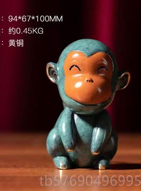新款朱仁装铜金猴报喜创意铜猴摆件萌宠家居饰品工艺品办公雕炳桌