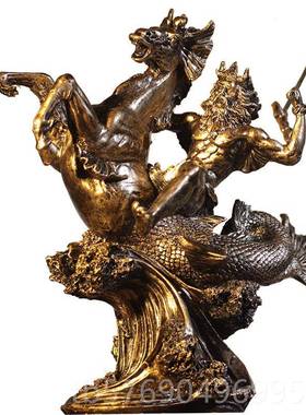 新款古希腊神室勇士工艺品人物雕塑海神波塞冬家居饰品办公摆复话