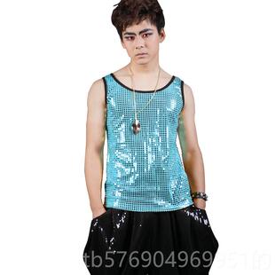 新款夏装酒吧男背s亮片d心 舞台礼服潮 夜店演出服男歌手服装