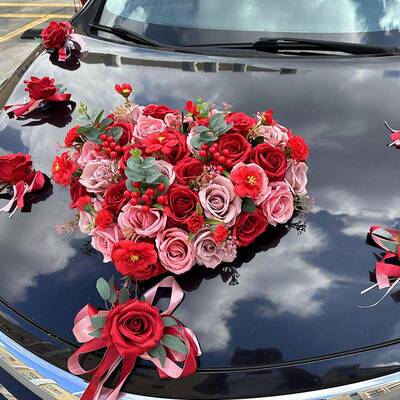 红色爱心车花装饰结婚礼布置队花婚车装F98M9955饰车车头车花全套