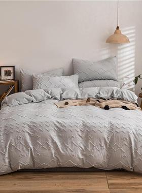 韩式个性立剪花体件套色48031水洗棉床单纯被套床上用四品