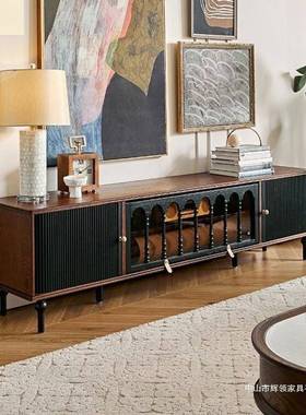 式各沃复古实木法电视柜黑色美式户型客厅物储柜古JBK小风家具