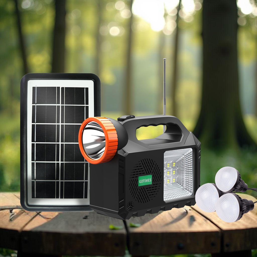 GD户外太阳能照明小系统露营庭院带灯泡可充手机 solar light音响