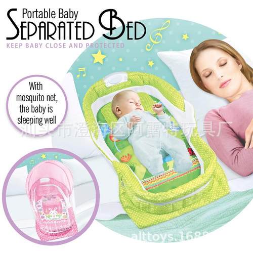 707带蚊帐全包围婴儿分床隔通图案床中床音乐灯光折卡叠式婴儿床