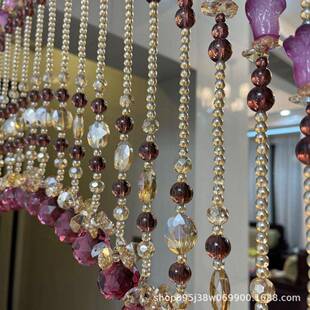 晶珠帘水房门帘宝家用新款免打孔WXV门厨珠帘加密酒红色聚盆