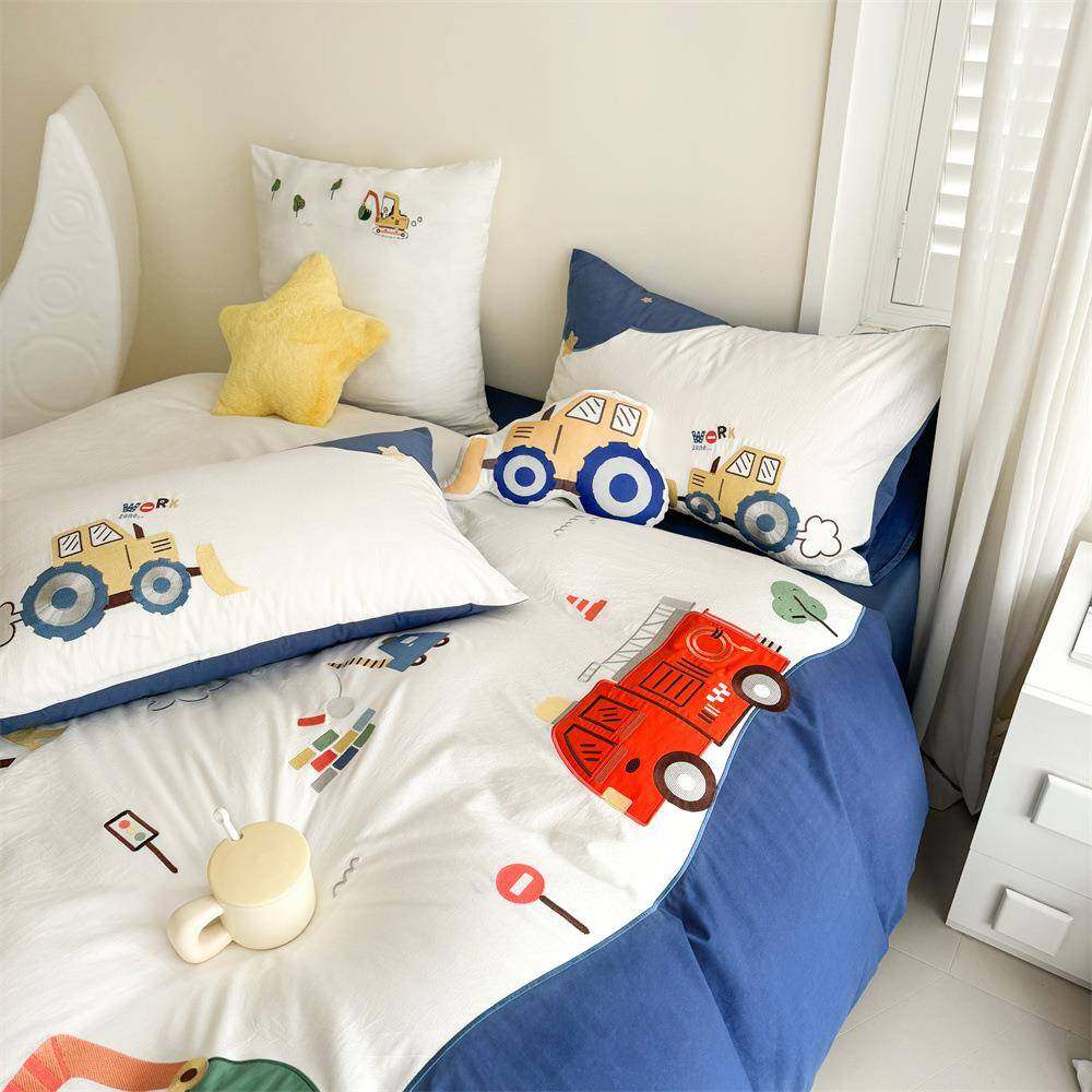 炫彩工程车纯棉童三XGC件套单四件套水柔软洗棉贴布绣人床床儿上,床上用品,床品套件/四件套/多件套,淘宝优惠券,粉丝福利购,淘宝优惠卷