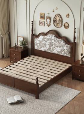 美式木床中HUP古风床1.5m双软包复床古法式1.8m实婚床主人卧高端