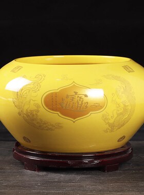 金黄色招财进宝聚宝盆装饰陶瓷摆件店铺开业乔迁聚财旺财礼品鱼缸