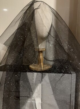 影楼黑色细闪粉中硬蓬蓬造型闪亮头纱森系硬头纱礼服裙面料网纱
