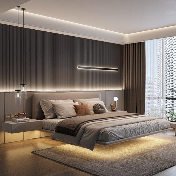 悬浮床意式极简布艺床侘寂风主卧双人床实木悬空床科技布软包床架,住宅家具,布艺床,淘宝优惠券,粉丝福利购,淘宝优惠卷