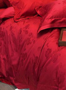 提全棉高奢婚款庆TIW花四件套浪漫红色新婚被套陪嫁高纯端棉床品