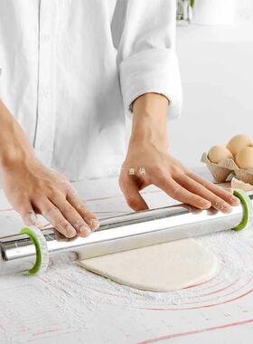 304不锈可型擀面杖调宽度厚可QUD度刻度不沾烘焙调一体钢无缝擀