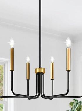 简约轻美式铁艺吊灯客奢厅厅卧室ILI餐桌岛台黑色复古餐色金枝形