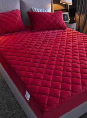 晶绒棉床笠珊瑚垫绒水单件加厚保暖夹床罩席梦思保护套防滑WYU床