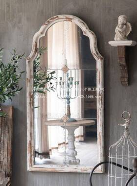 法式复古镜铺穿衣镜挂墙实木DIJ做旧客厅卧室服店试衣全身装饰镜