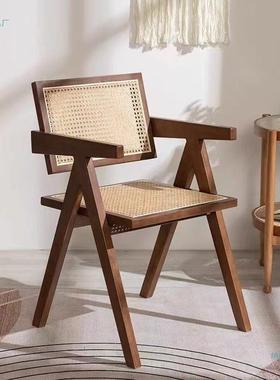 实木餐椅藤编靠背椅子39070网红民椅子家用宿室阳台卧藤古编椅典