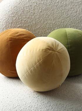 现代丸简约纯色绒枕布子圆球抱IQR样板房间酒店民靠宿软装沙发床