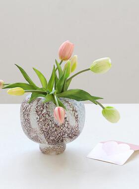 碧玻宅寂风粗QDK磨变气泡款小口鲜花璃渐玄关居家软装轩装饰花瓶