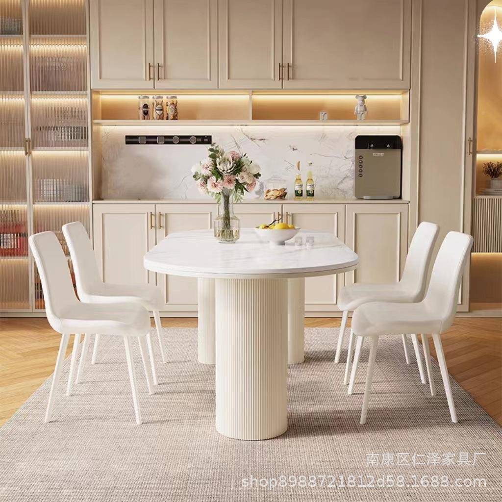 轻奢奶油桌风岩DCD板岛台餐一体法用式现代简约家饭桌闲休洽谈办