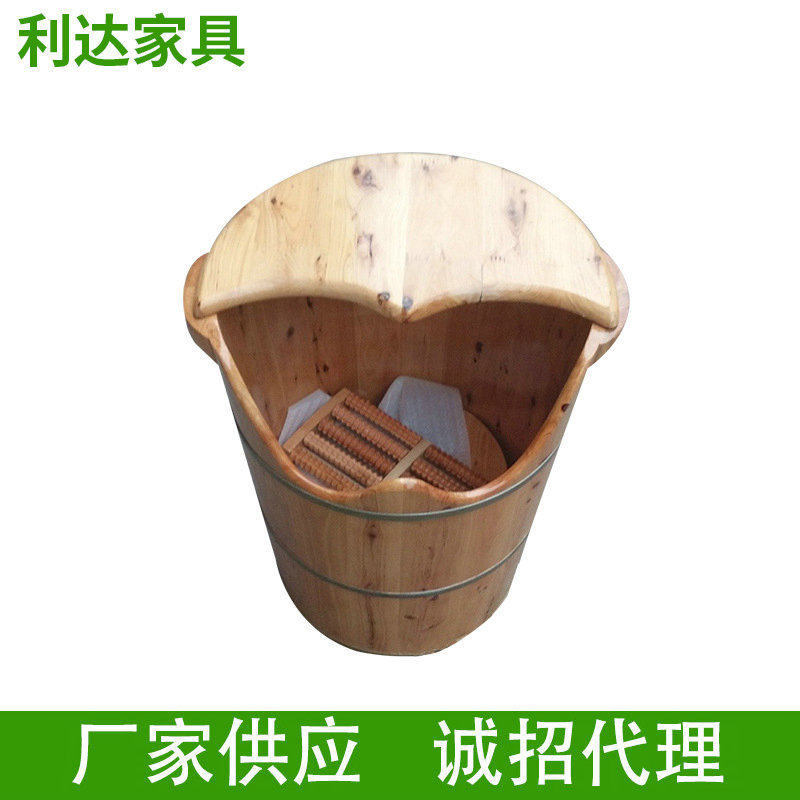 浴足店实木蒸足桶柏木加高带盖泡脚桶木质洗脚盆单边曲口泡脚木盆