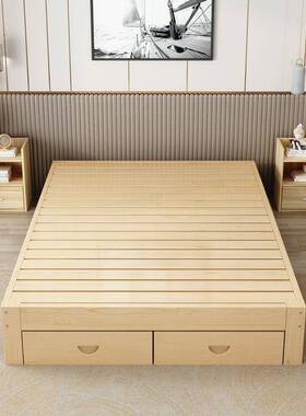 米实木床.用双人床榻榻米床架ALZ现代简约.易出租房简单人