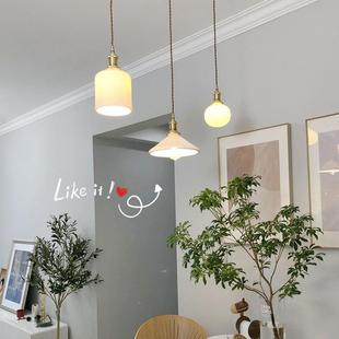 D059具网红陶瓷组 新餐厅灯餐吊灯现代简约大气灯家用日式 铜款