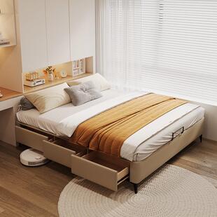 直观家具意物式储无头床床小户米型榉木排骨架带抽屉皮艺榻JRU榻