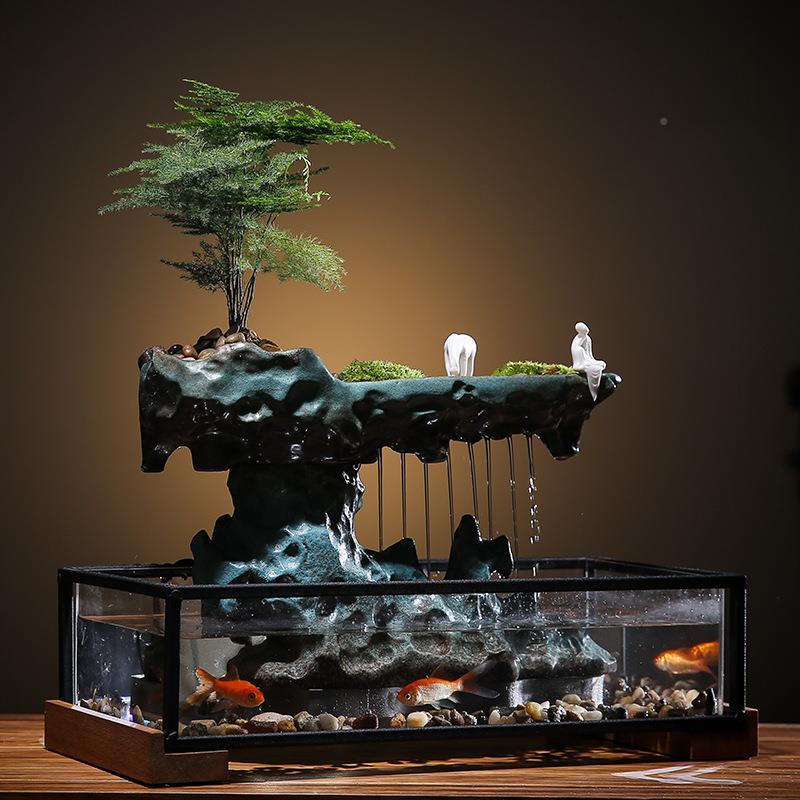 招创意假山流水PZC喷摆办公室客厅玄关风水件财小型流水景泉观鱼