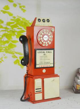 英伦电话机道摄具ys019摆复古电话亭模型家软装影道居具铁件艺电