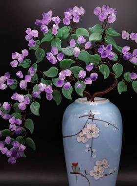 天然水晶招发厅财办树财树居家客创DKT意装饰品陶瓷摇钱树公室摆