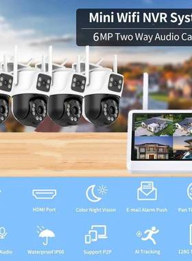 286超级看看icee无线监W控i-Fi6MP球机套s带装4路主机带显示屏KIT