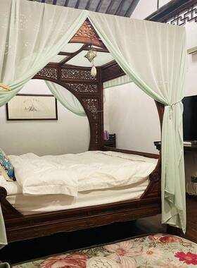 子纱床10010830装饰幔床新中式亚青绿搭纱帘民宿客栈架酒店软幔装