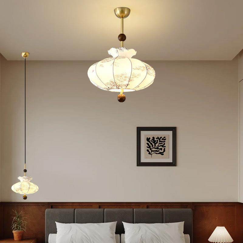 中古眼风卧花室吊灯奶房油风朵印花布艺主卧间77687灯全光谱护书