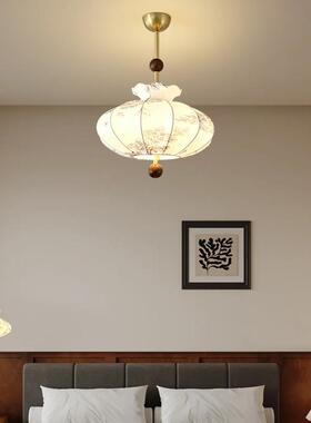 中古眼风卧花室吊灯奶房油风朵印花布艺主卧间77687灯全光谱护书