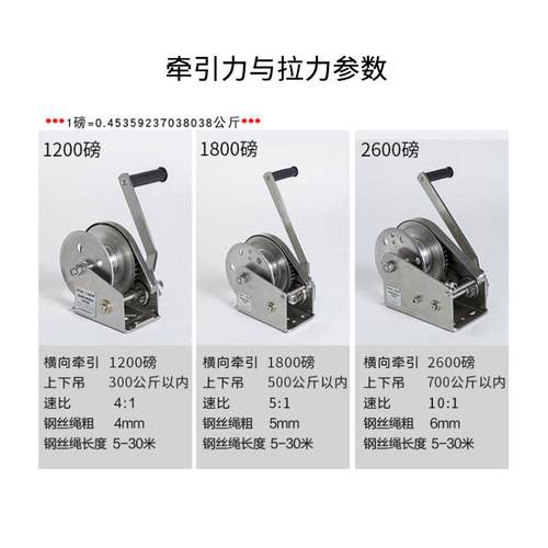 双向自锁3手摇绞盘磅12002600磅手手动带刹车04301全不锈钢摇绞盘