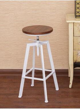 美式65754实木铁艺旧电脑椅酒吧做降椅复古餐椅休闲椅升吧椅台椅